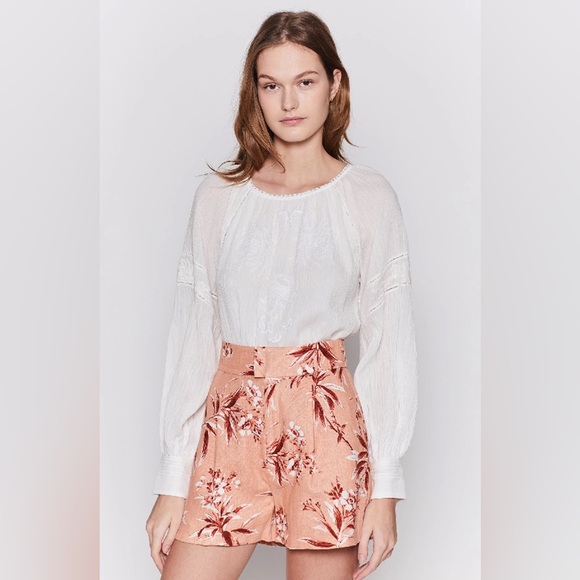 JOIE Mitney Embroidered Gauze Puff Sleeve Top in Porcelain White - Picture 5 of 13